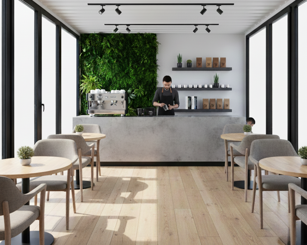 Özel tasarım cepheye sahip kiosk konteyner cafe